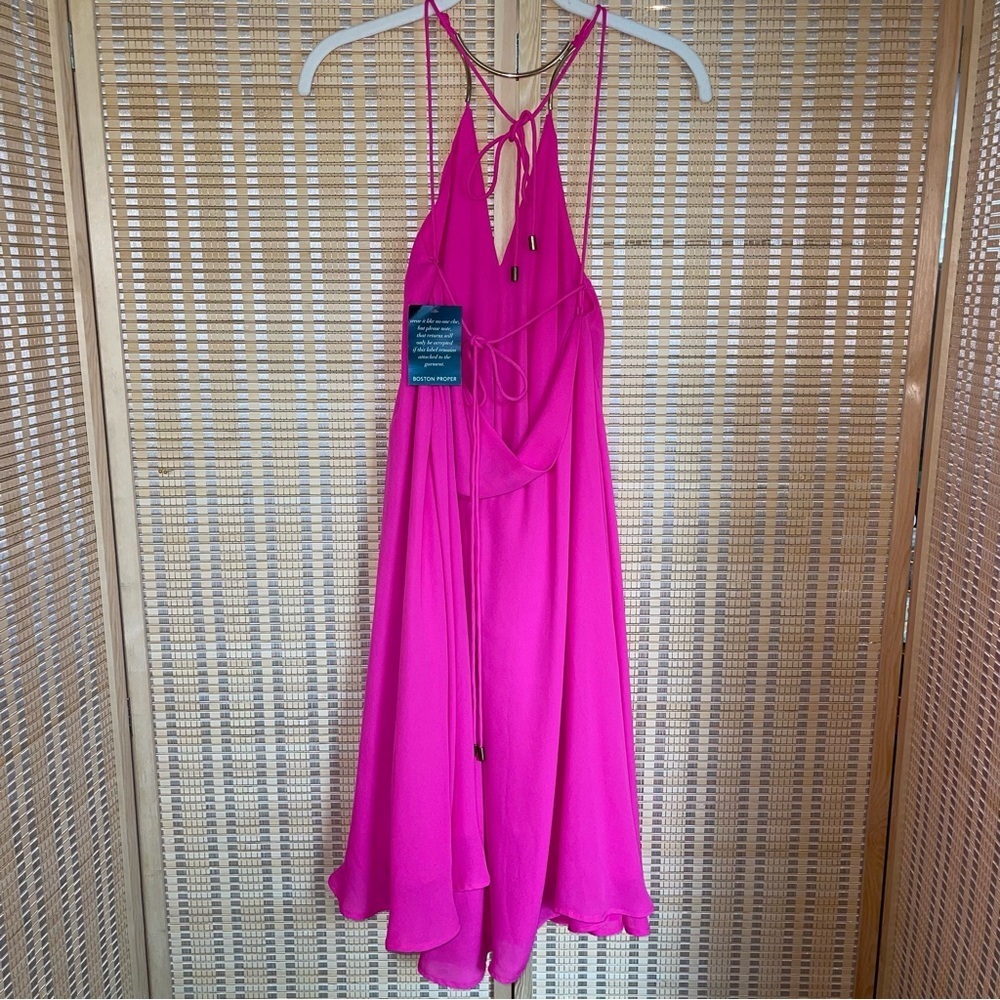NWT* BOSTON PROPER Flowy Hot Pink Halter Neck Backless Mini Dress S - Picture 6 of 10